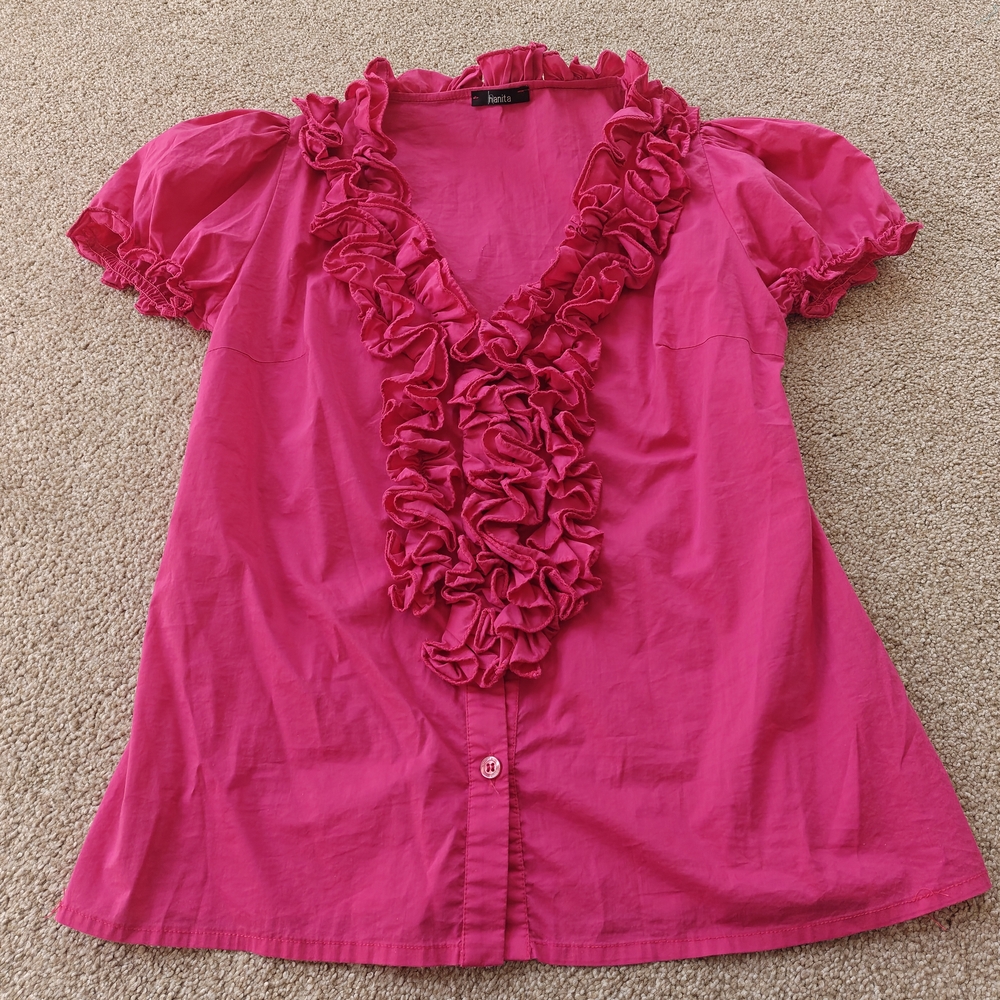 Anita Hot Pink Ruffle V-Neck Blouse